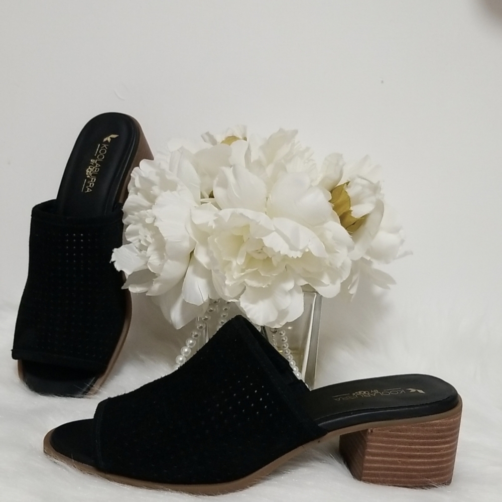 KOOLABURRA by UGG Rachel Black Suede Leather Perforated Style Open Toe Mules